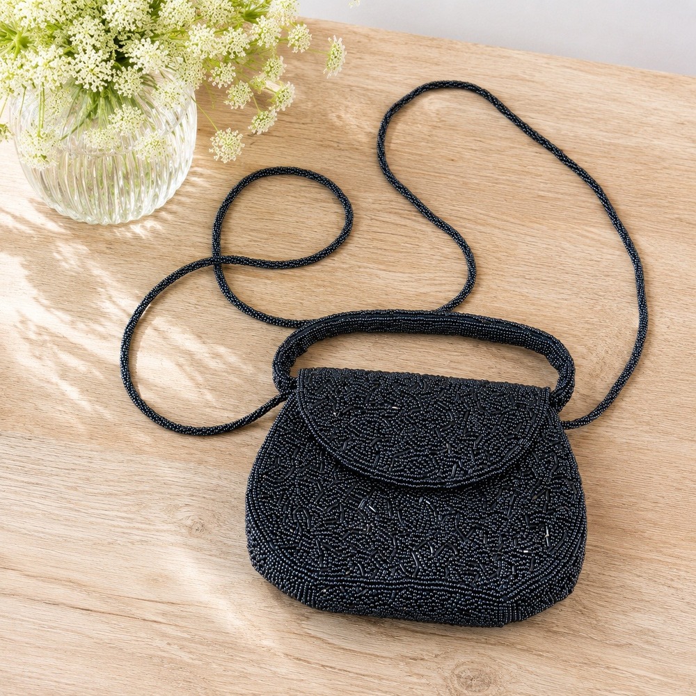 Inge Christopher‎ Black Beaded Mini Evening Bag Crossbody Clutch Formal Handbag